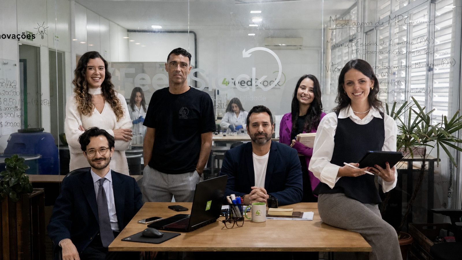 Equipe 4Feedstock reunida no escritório